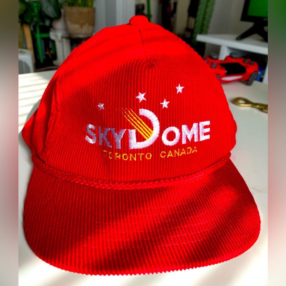 VINTAGE NOS 1980s Toronto “SKY DOME” Red Corduroy Dad hat